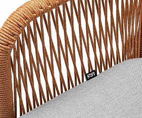 Стул Лион 4SIS плетеный из роупа, каркас из стали светло-серый (RAL7035) муар, роуп оранжевый меланж круглый, ткань светло-серая