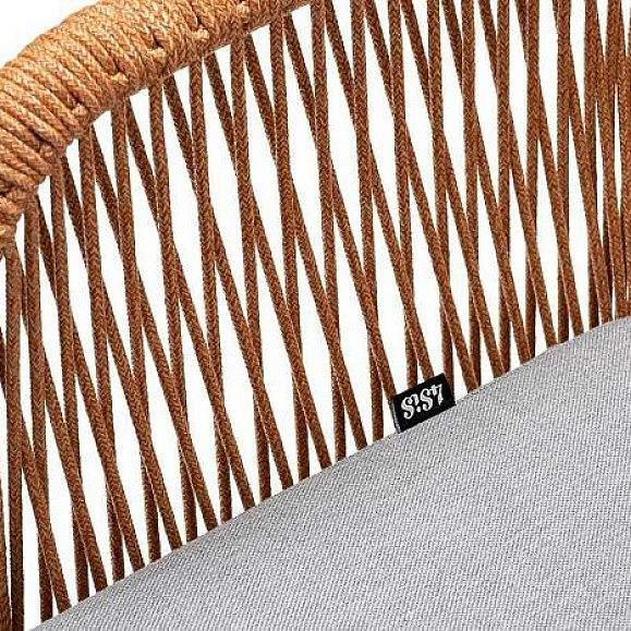 Стул Лион 4SIS плетеный из роупа, каркас из стали светло-серый (RAL7035) муар, роуп оранжевый меланж круглый, ткань светло-серая фото 2