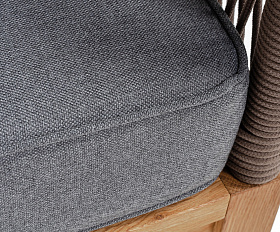 Канны диван 3-местный плетеный из роупа, основание дуб, роуп коричневый круглый, ткань темно-серая 027