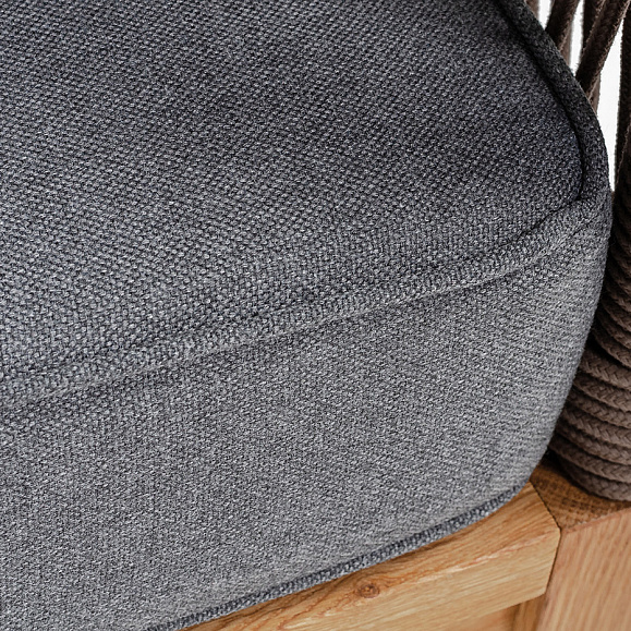 Канны диван 3-местный плетеный из роупа, основание дуб, роуп коричневый круглый, ткань темно-серая 027 фото 6