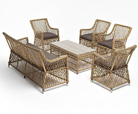 Лаунж-зона Асти 4SIS из искусственного ротанга, цвет соломенный 6 персон