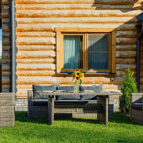 Обеденный комплект Karl Royal Family из искусственного ротанга с обеденным столом, цвет серый фото 2