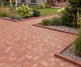 Клинкерная брусчатка ЛСР Канны золото 200х100х50 мм, красный