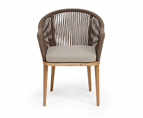 Лион стул плетеный из роупа, основание дуб, роуп коричневый круглый, ткань бежевая 15052
