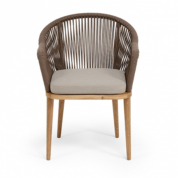 Лион стул плетеный из роупа, основание дуб, роуп коричневый круглый, ткань бежевая 15052 фото 3