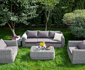 Диван трехместный Кальяри 4SIS из искусственного ротанга (гиацинт), цвет серый