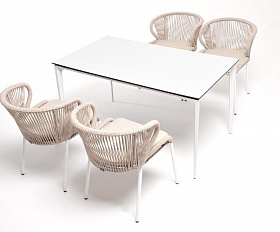 Обеденная группа Малага 4SIS на 4 персоны со стульями "Милан", каркас белый, роуп бежевый