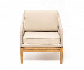 Канны кресло плетеное из роупа, основание дуб, роуп бежевый круглый, ткань бежевая 15052