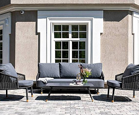 Лаунж-Зона Верона 4SIS 5-местная плетеная из роупа (веревки), каркас алюминиевый темно-серый, роуп темно-серый