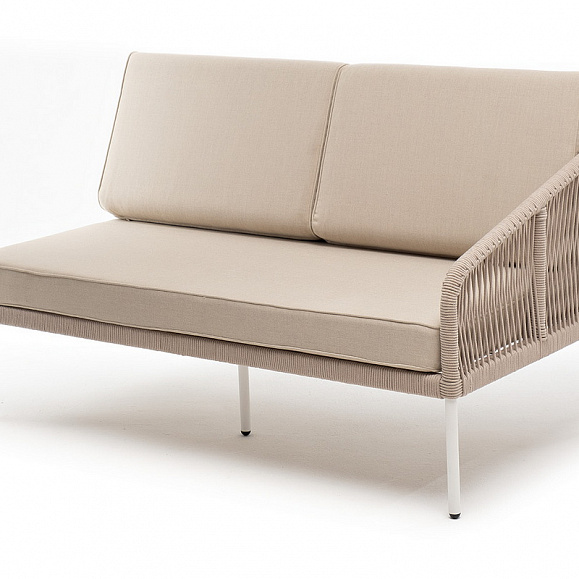 Канны левый модуль плетеный из роупа, каркас алюминий белый муар, роуп бежевый круглый, ткань бежевая 15052 фото 1