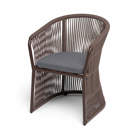 Романо стул плетеный из роупа, каркас алюминий коричневый (RAL8016) муар, роуп коричневый круглый, ткань темно-серая 027 фото 1