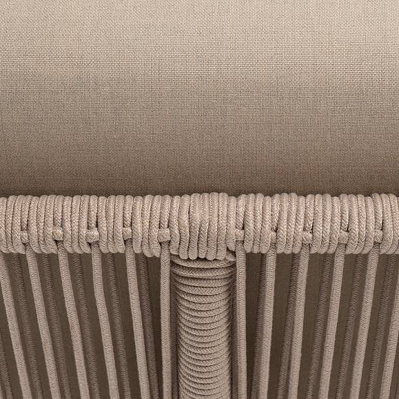 Канны угловой модуль плетеный из роупа, каркас алюминий белый муар, роуп бежевый круглый, ткань бежевая 15052 фото 5