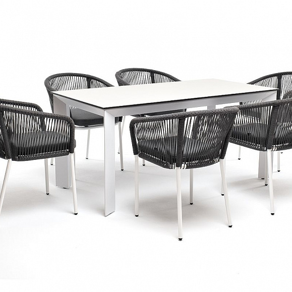 Обеденная группа Венето 4SIS на 6 персон со стульями "Марсель", каркас белый, роуп серый фото 1