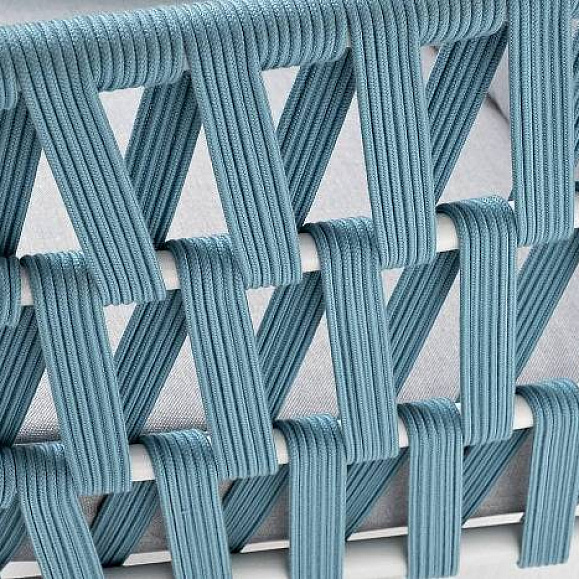 Кресло Диего 4SIS плетеное из роупа, каркас алюминий светло-серый (RAL7035) муар, роуп бирюзовый круглый, ткань светло-серая фото 2