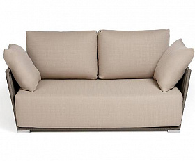 Диван Форли 4SIS 2-местный плетеный из роупа, каркас алюминий светло-серый (RAL7035) муар, роуп серо-коричневый 23мм, ткань Mossle бежевая