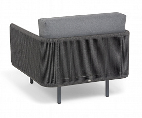 Джелло кресло плетеное из роупа, каркас алюминий темно-серый (RAL7024) муар, роуп темно-серый круглый, ткань темно-серая 027