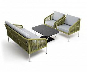 Лаунж-зона Канны 4-местная из роупа со столом "Глория" (серый гранит), каркас алюминиевый светло-серый, роуп салатовый меланж