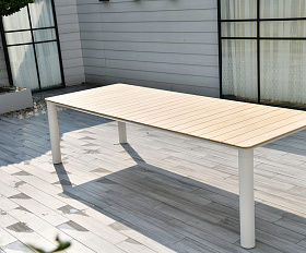 Прага обеденный стол с тиковой столешницей и алюминиевым каркасом