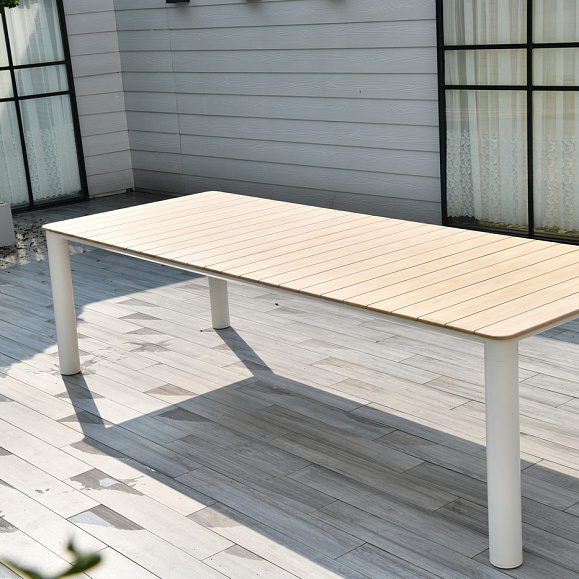 Прага обеденный стол с тиковой столешницей и алюминиевым каркасом фото 4