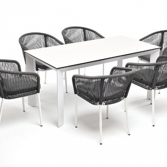 Обеденная группа Венето 4SIS на 6 персон со стульями "Марсель", каркас белый, роуп серый фото 5