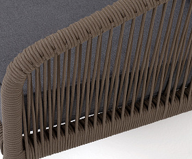 Канны диван 3-местный плетеный из роупа, каркас алюминий темно-серый (RAL7024) шагрень, роуп темно-серый круглый, ткань темно-серая 019