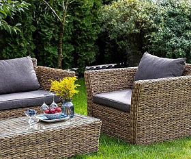 Диван двухместный Капучино 4SIS из искусственного ротанга (гиацинт), цвет соломенный