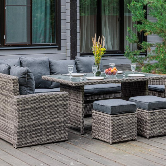 Угловой комплект Zorro Wood Royal Family из искусственного ротанга, цвет серый фото 7