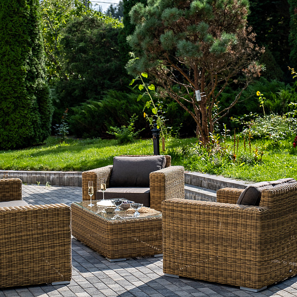 Боно лаунж-зона из искусственного ротанга, цвет соломенный фото 5