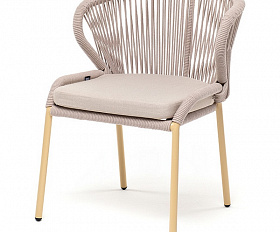 Милан стул плетеный из роупа, каркас алюминий (RAL1001), роуп бежевый круглый, ткань бежевая