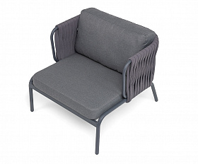 Ронда кресло плетеное из роупа, каркас алюминий темно-серый (RAL7024) муар, роуп серый 40 мм tex, ткань темно-серая 027