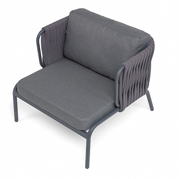 Ронда кресло плетеное из роупа, каркас алюминий темно-серый (RAL7024) муар, роуп серый 40 мм tex, ткань темно-серая 027 фото 4