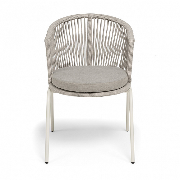 Люксембург стул плетеный из роупа, каркас из стали (RAL1013) муар, роуп бежевый круглый, ткань бежевая 15052 фото 3