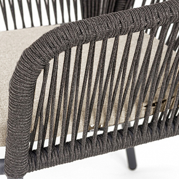 Лион стул плетеный из роупа, каркас алюминий темно-серый (RAL7024) муар, роуп темно-серый круглый, ткань бежевая 052 фото 2