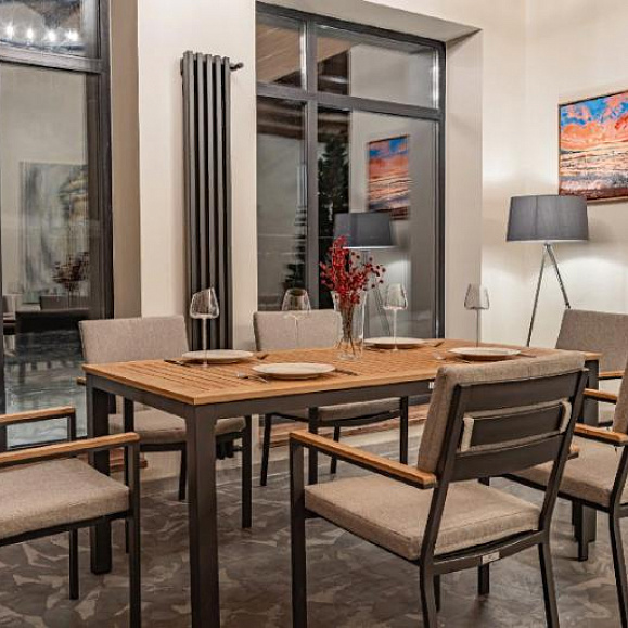 Обеденный комплект Oscar Royal Family со столешницей из тика, цвет светло серый фото 4