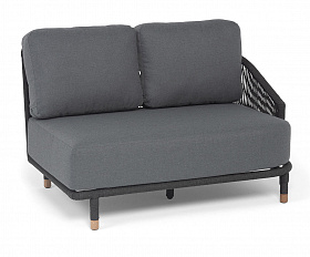 Верона левый модуль плетеный из роупа, каркас алюминий темно-серый (RAL7024) муар, роуп темно-серый круглый, ткань темно-серая 027, L131х89