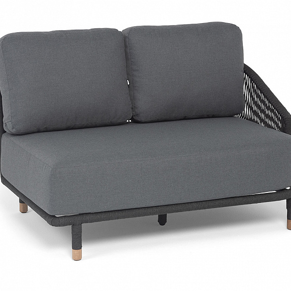 Верона левый модуль плетеный из роупа, каркас алюминий темно-серый (RAL7024) муар, роуп темно-серый круглый, ткань темно-серая 027, L131х89 фото 3