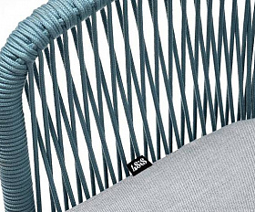 Стул Марсель 4SIS плетеный из роупа, каркас алюминий светло-серый (RAL7035) муар, роуп бирюзовый круглый, ткань светло-серая