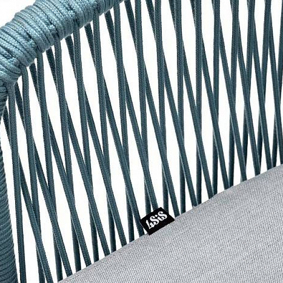 Стул Марсель 4SIS плетеный из роупа, каркас алюминий светло-серый (RAL7035) муар, роуп бирюзовый круглый, ткань светло-серая фото 2