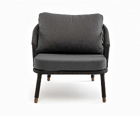 Кресло плетеное Верона 4SIS из роупа, каркас алюминий темно-серый (RAL7024) шагрень, роуп темно-серый круглый, ткань темно-серая