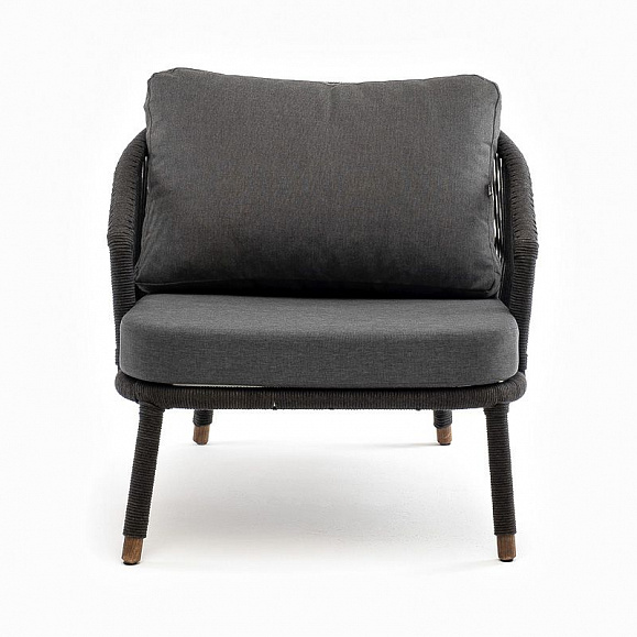 Кресло плетеное Верона 4SIS из роупа, каркас алюминий темно-серый (RAL7024) шагрень, роуп темно-серый круглый, ткань темно-серая фото 2