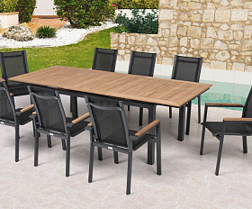 Комплект обеденной мебели Lyon 220A+8N Brafritid антрацит/натуральный, алюминий/тик