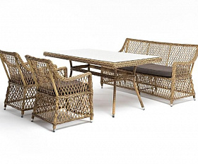 Плетеная обеденная группа Катания 4SIS из искусственного ротанга, цвет соломенный