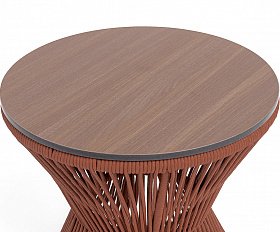 Мадрид журнальный стол из HPL круглый Ø50 H55, каркас из алюминия коричневый (RAL8016) муар, цвет дуб, роуп красный (8372) круглый tex