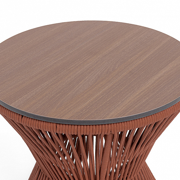 Мадрид журнальный стол из HPL круглый Ø50 H55, каркас из алюминия коричневый (RAL8016) муар, цвет дуб, роуп красный (8372) круглый tex фото 2