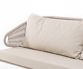 Диван трехместный Милан 4SIS из роупа (веревки), каркас алюминий белый, роуп бежевый круглый, ткань бежевая