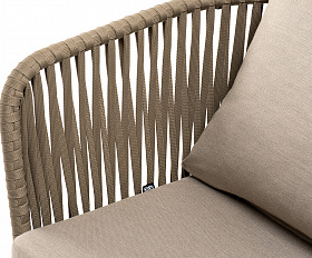 Мальорка кресло плетеное из роупа, основание дуб, роуп серо-коричневый 23мм, ткань бежевая 15052