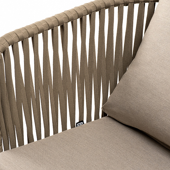 Мальорка кресло плетеное из роупа, основание дуб, роуп серо-коричневый 23мм, ткань бежевая 15052 фото 4