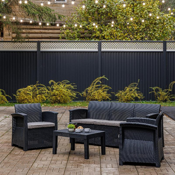 Обеденный комплект Lily Royal Family из пластика с трехместным диваном, цвет черный фото 3