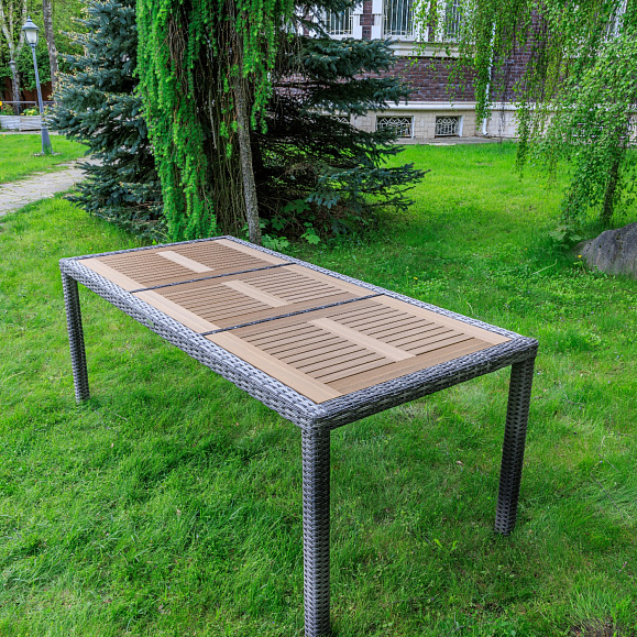 Обеденный стол Amelia Royal Family из искусственного ротанга 200 см, цвет серый фото 5