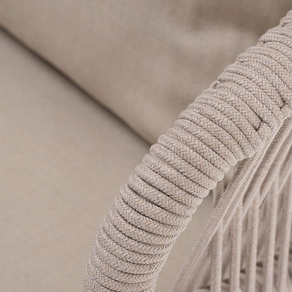 Кресло плетеное Милан 4SIS из роупа, каркас алюминий белый шагрень, роуп бежевый круглый, ткань бежевая фото 9